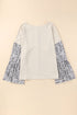 Beige Leopard Bell Sleeve Patchwork Plus Size Top